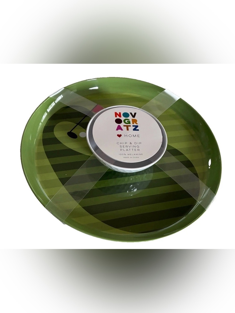 Novogratz Chip & Dip Serving Platter Set 2pc Green Melamine Large 14in